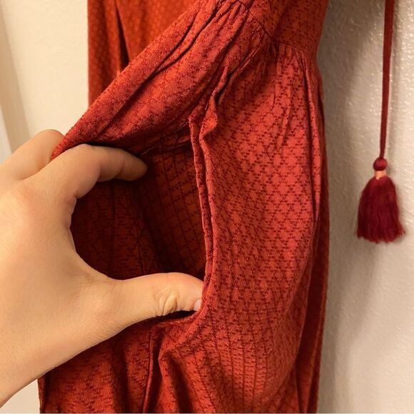 Knox rose red Balloon Long Sleeve Embroidered boho tassel oversized Dress -S - Picture 12 of 13